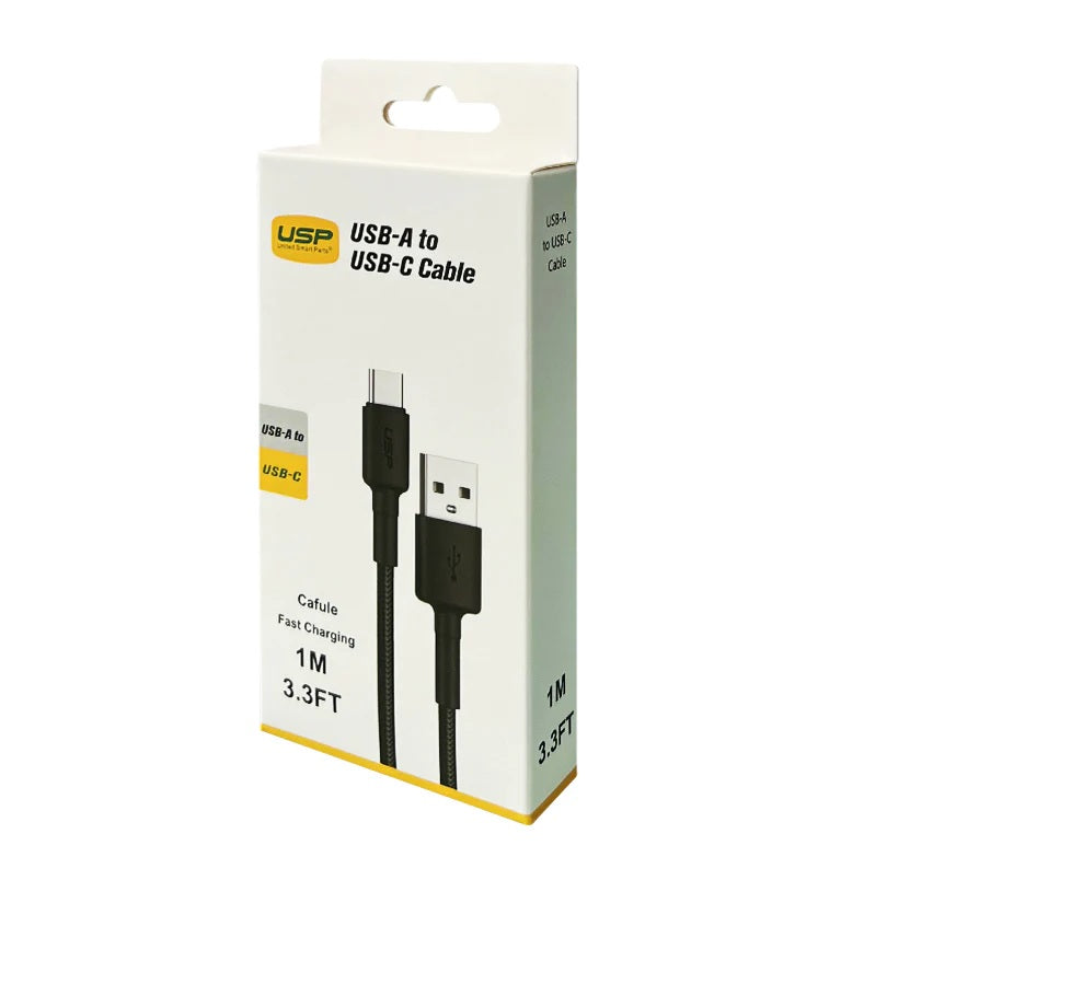 USP BoostUp USB-C to USB-A Cable (1M) - Black, 3A Fast and Safe Charge, Strong and Durable Nylon Braided, Anti-Break, Avoid Knotting USP BoostUp USB-C to USB-A Cable (1M) - Black, 3A Fast and Safe Charge, Strong and Durable Nylon Braided, Anti-Break, Avoid Knotting